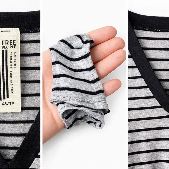 Free People Gray Black Striped V-Neck Bodysuit XS Stretchy Fitted Top - Picture 3 of 3